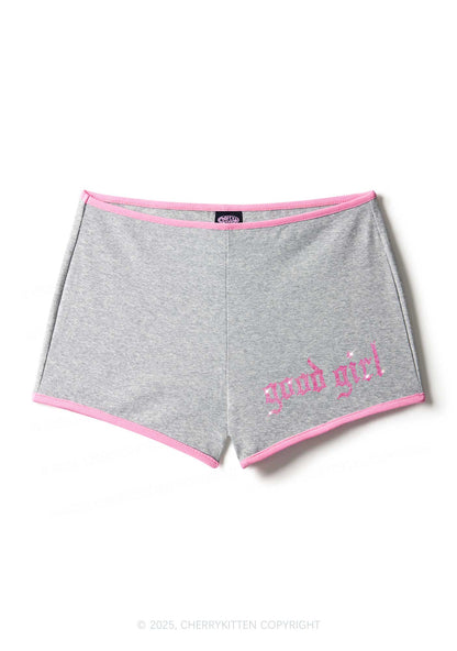 Rhinestone Pink Good Girl Y2K Booty Shorts Cherrykitten