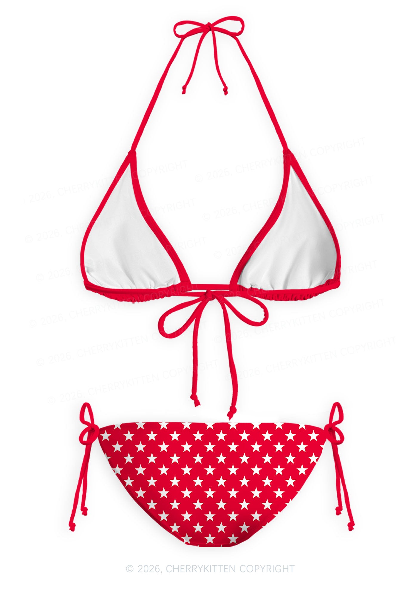 White Star On Red Y2K Print Bikini Set Cherrykitten