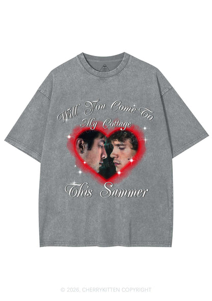 Come To My Cottage This Summer HR Y2K Shirts Washed Tee Cherrykitten