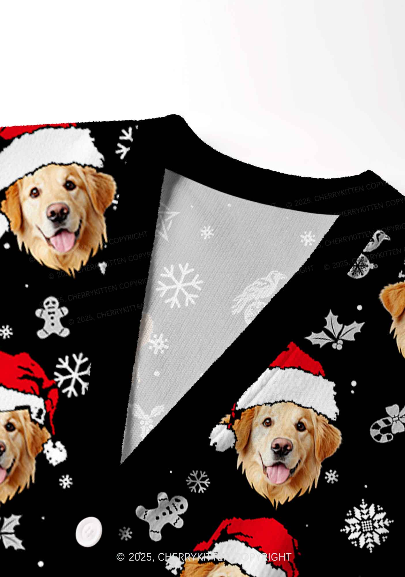 Custom Dog Face Y2K Christmas Cardigan Knit Sweatshirt Cherrykitten