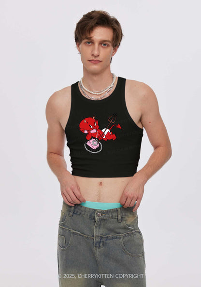 Little Devil On The Phone Y2K Crop Tank Top Cherrykitten