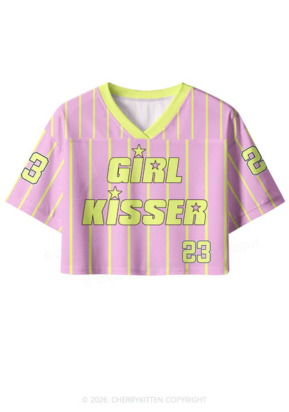 Pale Yellow Girl Kisser Pride Y2K Crop Sport Jersey Shirts Cherrykitten