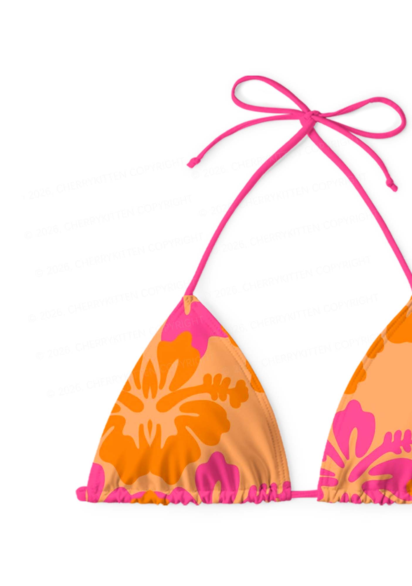 Orange Pink Floral Y2K Print Bikini Set Cherrykitten