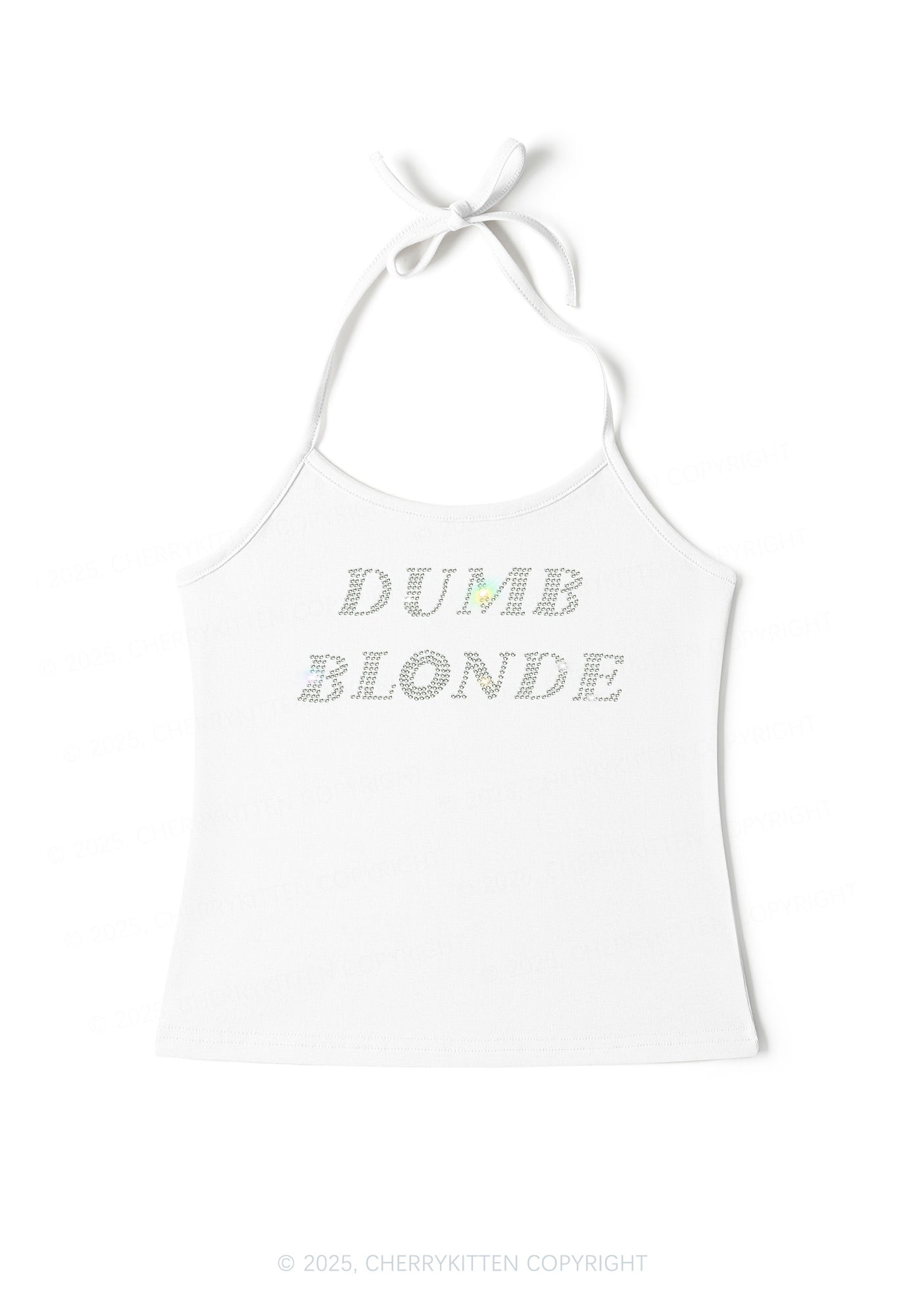 Rhinestone Dumb Blonde Y2K Halter Neck Cami Cherrykitten