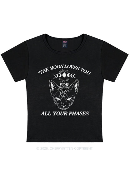 Halloween The Moon Loves You Y2K Baby Tee Cherrykitten