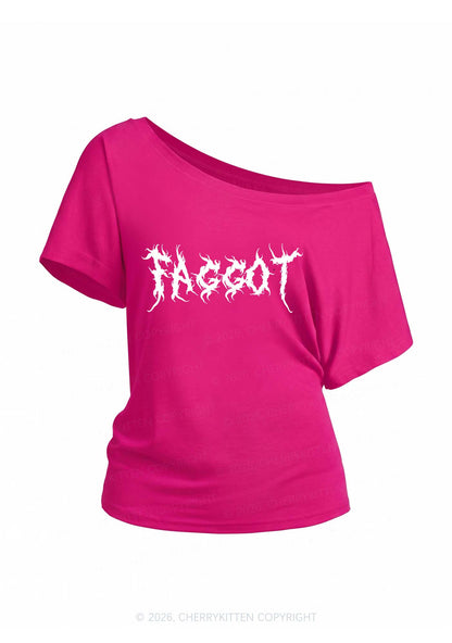 Punk Faggot Pride Y2K Off Shoulder Tee Cherrykitten