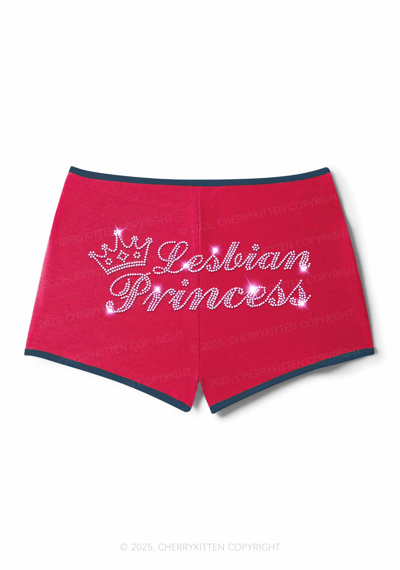 Rhinestone Lesbian Princess Pride Y2K Booty Shorts Cherrykitten