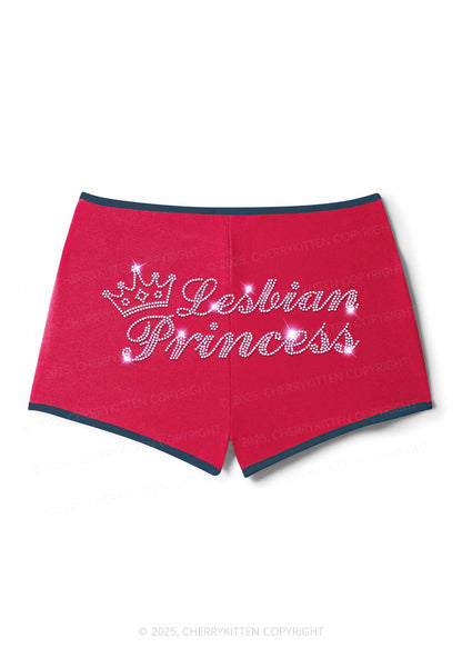 Rhinestone Lesbian Princess Pride Y2K Booty Shorts Cherrykitten