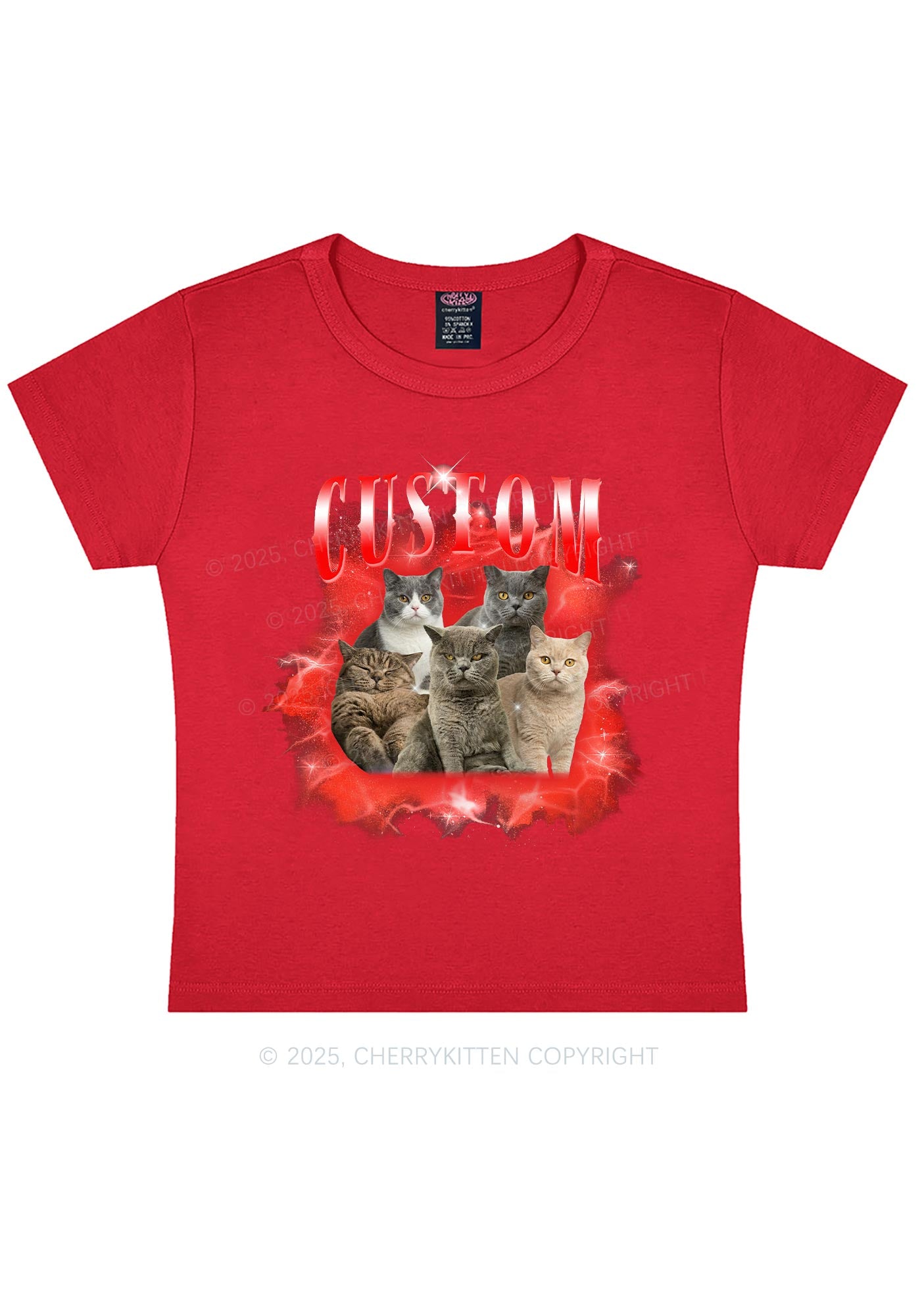 Custom Cat Photo Art Y2K Baby Tee Cherrykitten