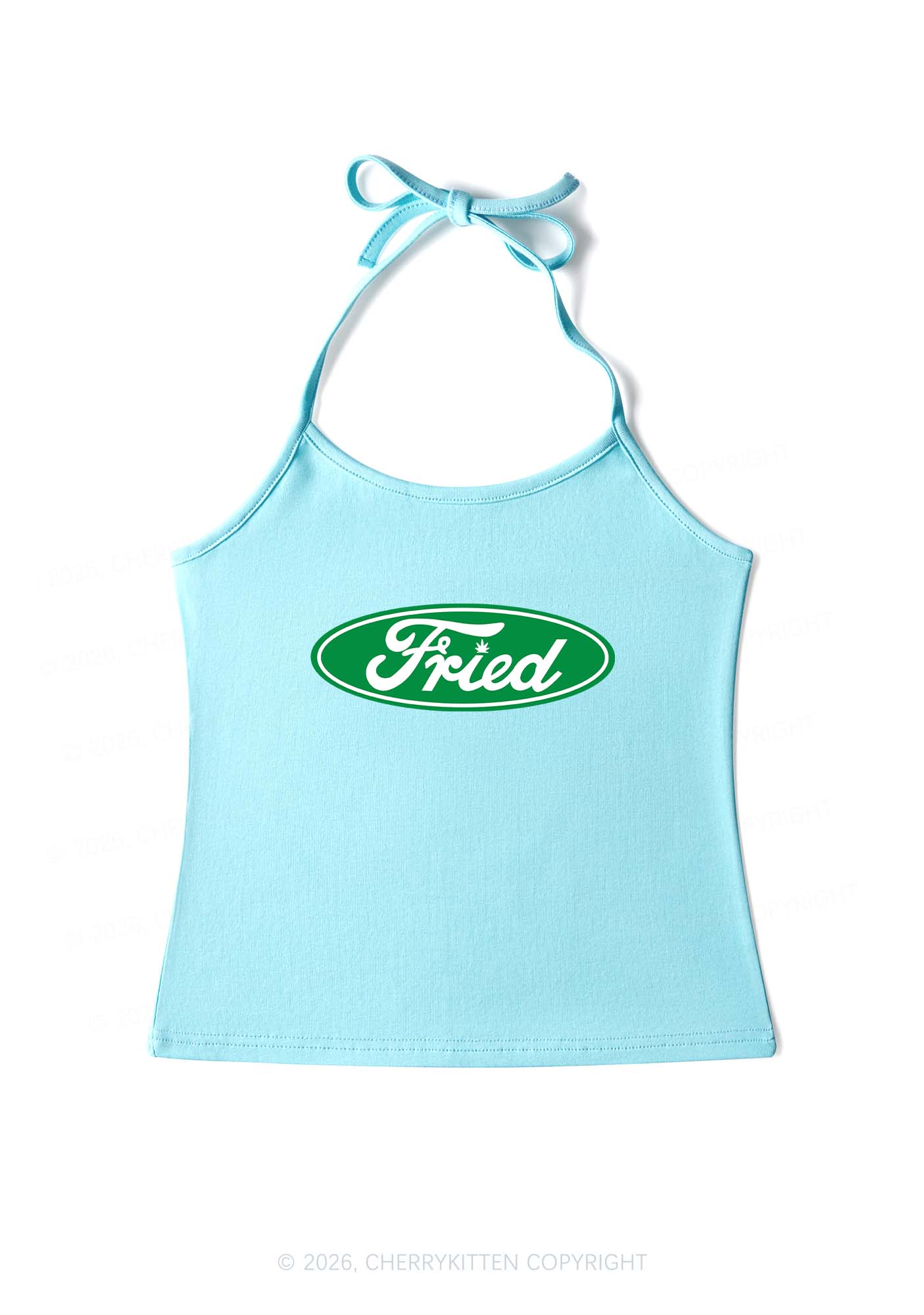 Green Fried Y2K Halter Neck Cami Cherrykitten