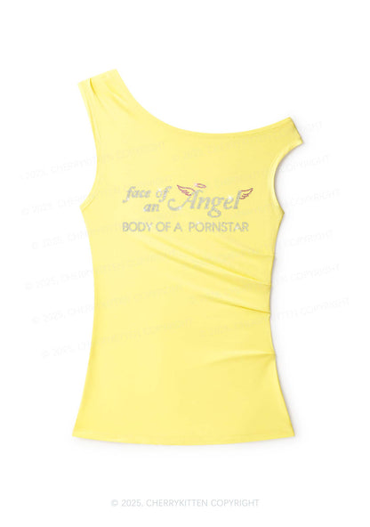 Rhinestone Face Of An Angel Y2K Off Shoulder Tank Top Cherrykitten