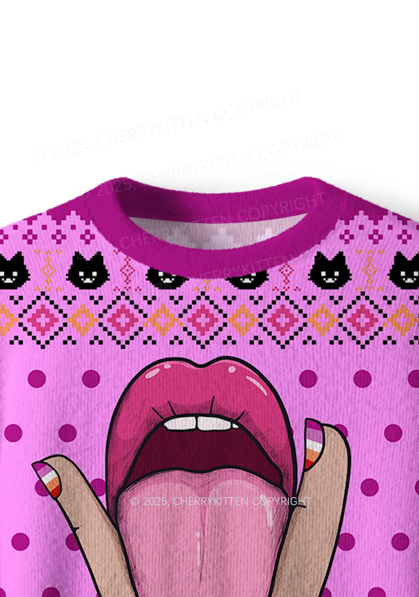 Lesbian Kissing Pride Y2K Christmas Knit Sweatshirt Cherrykitten