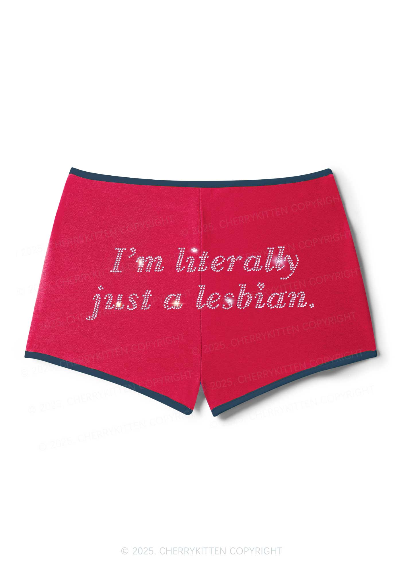 Rhinestone Literally Just A Lesbian Pride Y2K Booty Shorts Cherrykitten