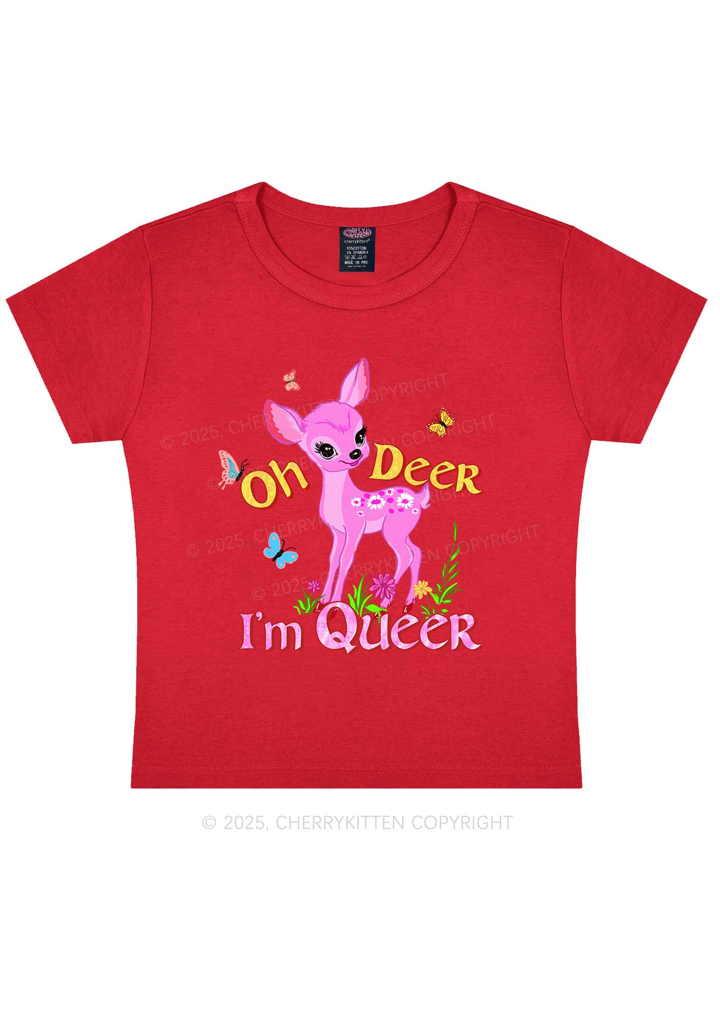 Oh Deer Im Queer Pride Y2K Baby Tee Cherrykitten