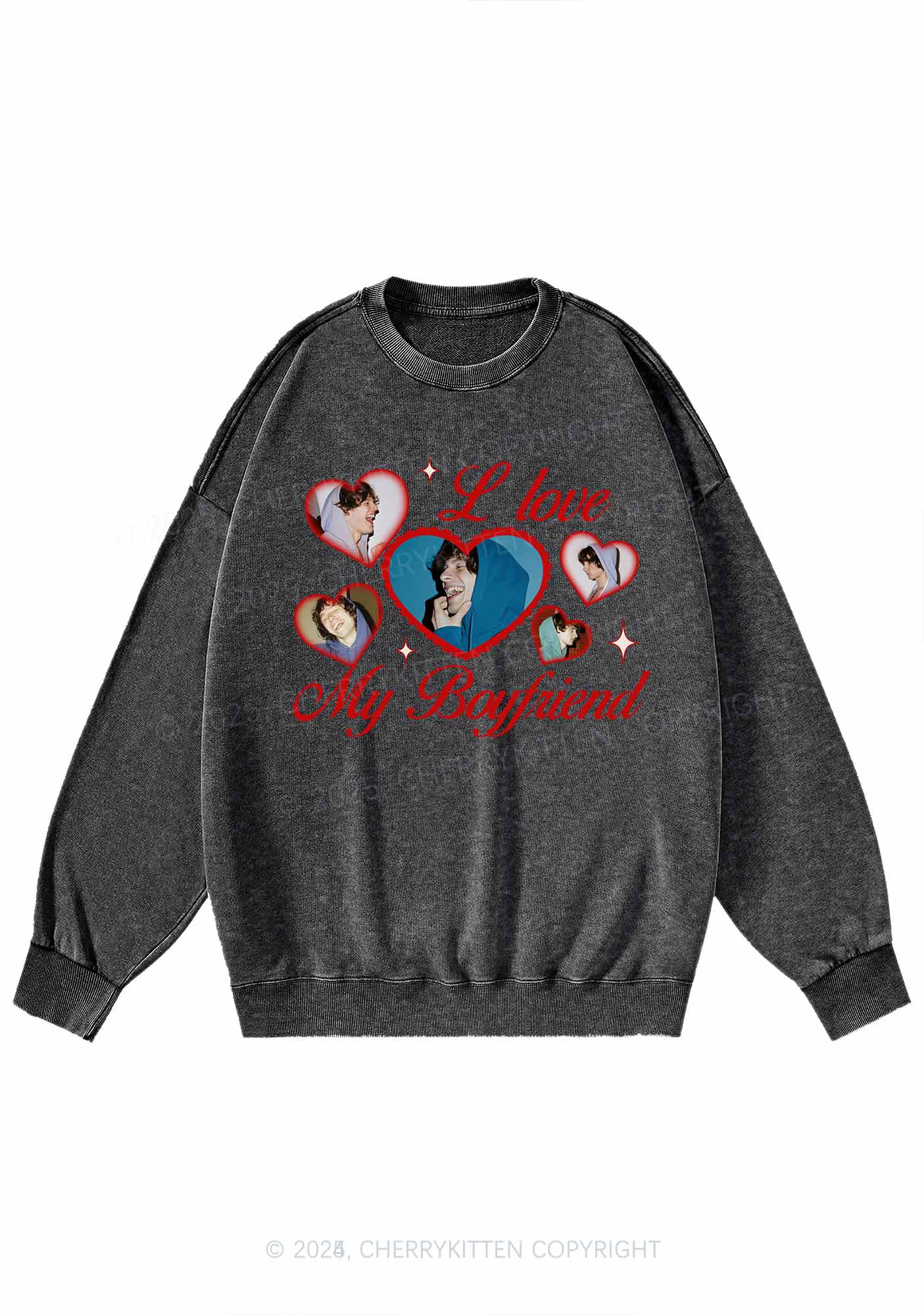 Custom Boyfriend Photos Y2K Washed Sweatshirts Cherrykitten