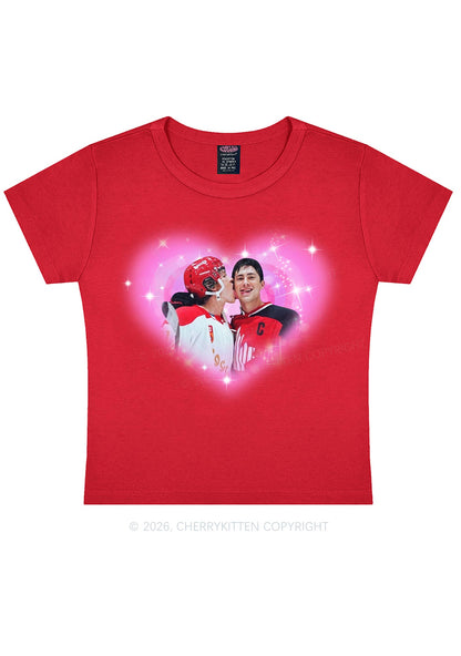 Sparkle Pink Heart Kissing Y2K Baby Tee Cherrykitten