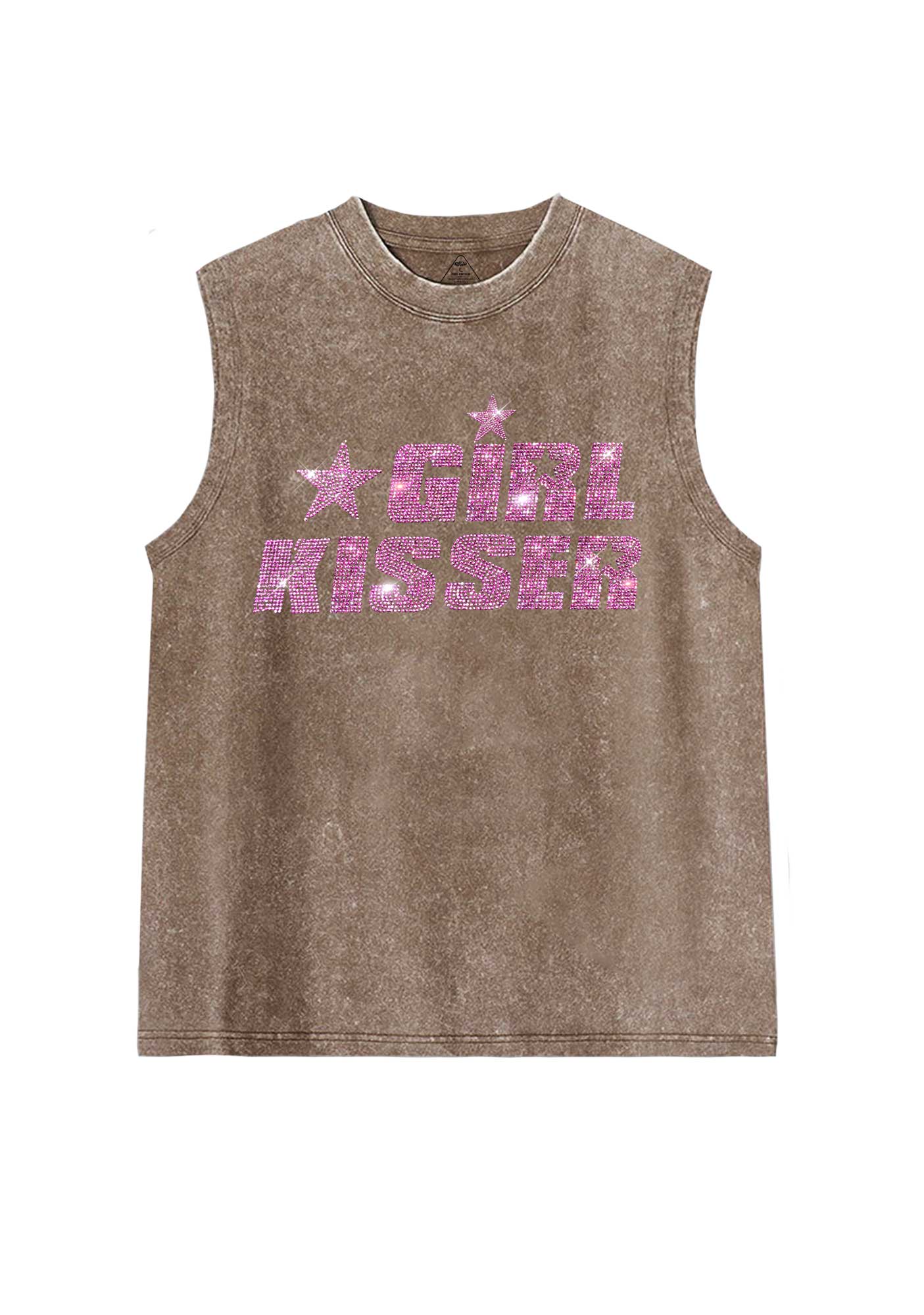 Rhinestone Girl Kisser Pride Y2K Washed Muscle Tank Cherrykitten