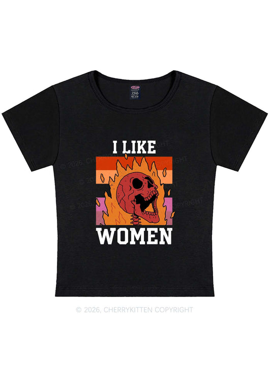 I Like Women Skull Pride Y2K Baby Tee Cherrykitten