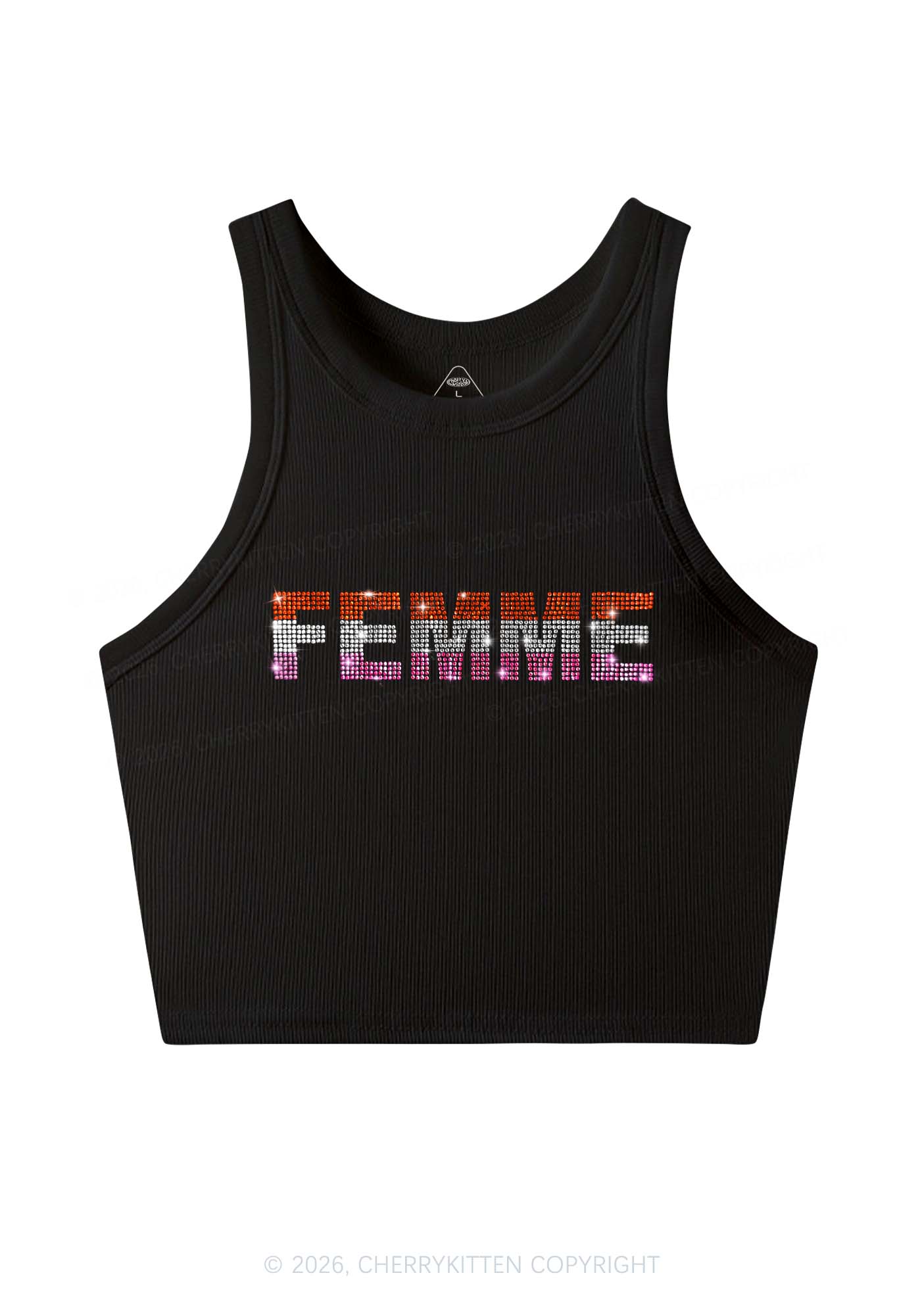 Rhinestone Femme Pride Y2K Crop Tank Top Cherrykitten