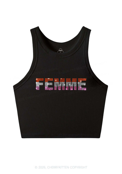 Rhinestone Femme Pride Y2K Crop Tank Top Cherrykitten
