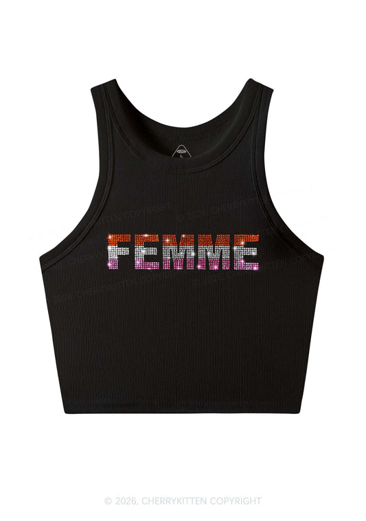 Rhinestone Femme Pride Y2K Crop Tank Top Cherrykitten