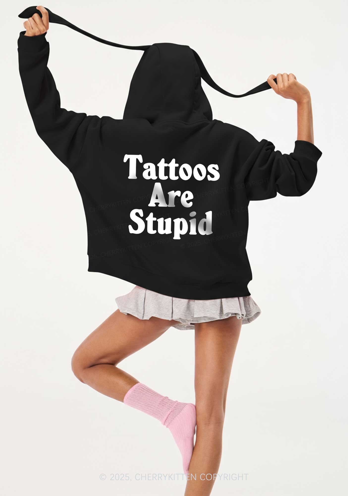 Tattoos Are Stupid Y2K Bunny Ear Zip Hoodie Cherrykitten