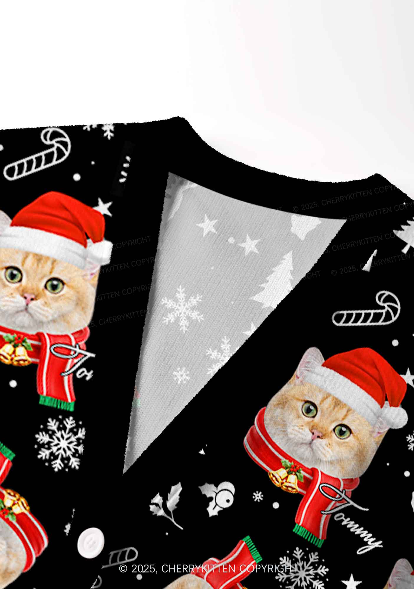 Custom Cat Face Y2K Christmas Cardigan Knit Sweatshirt Cherrykitten