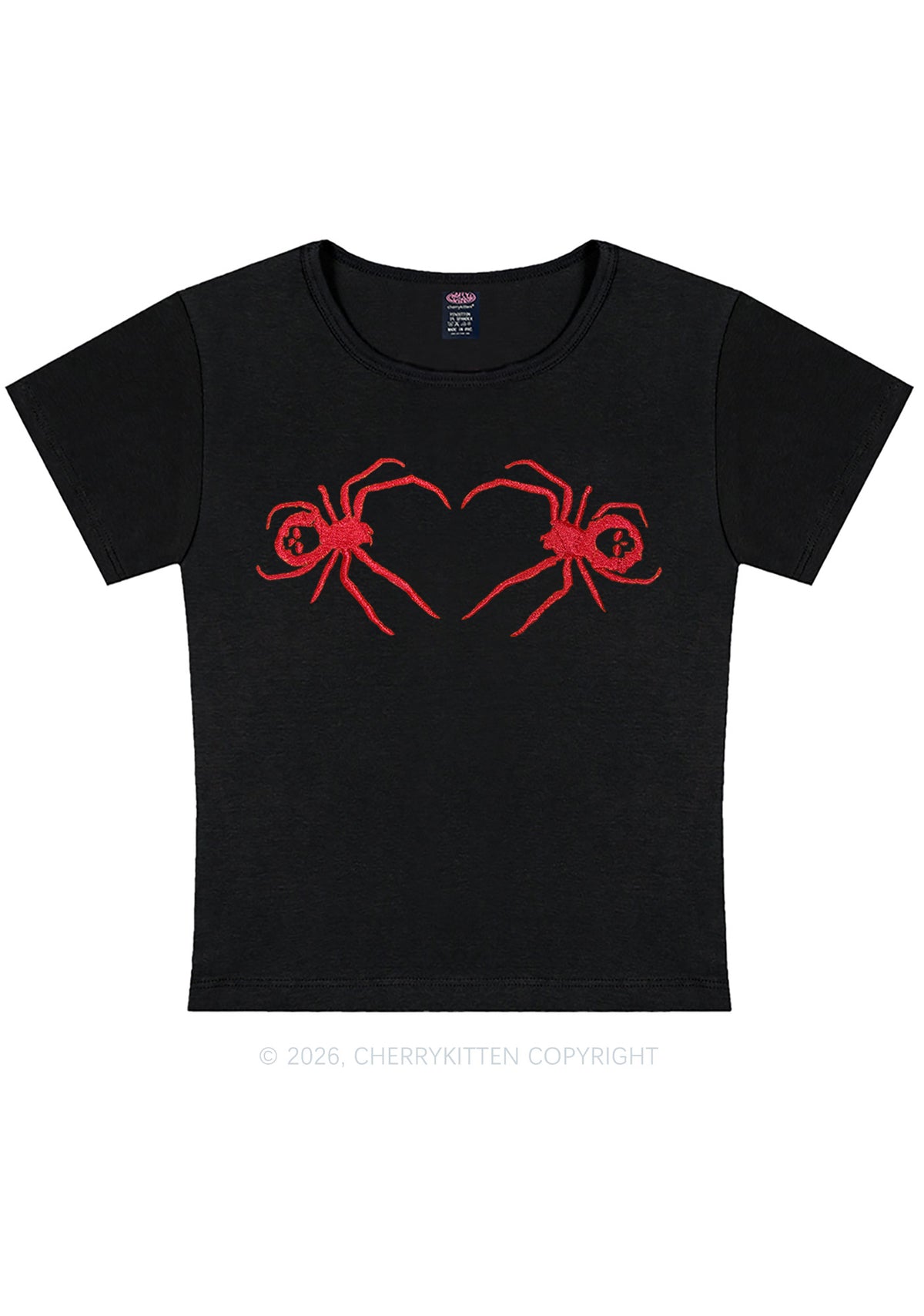 Embroidered Skull Spider Y2K Baby Tee Cherrykitten