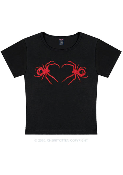 Embroidered Skull Spider Y2K Baby Tee Cherrykitten