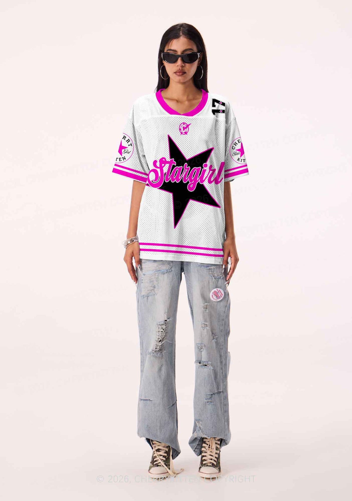 White Stargirl Y2K Sport Jersey Shirts Cherrykitten