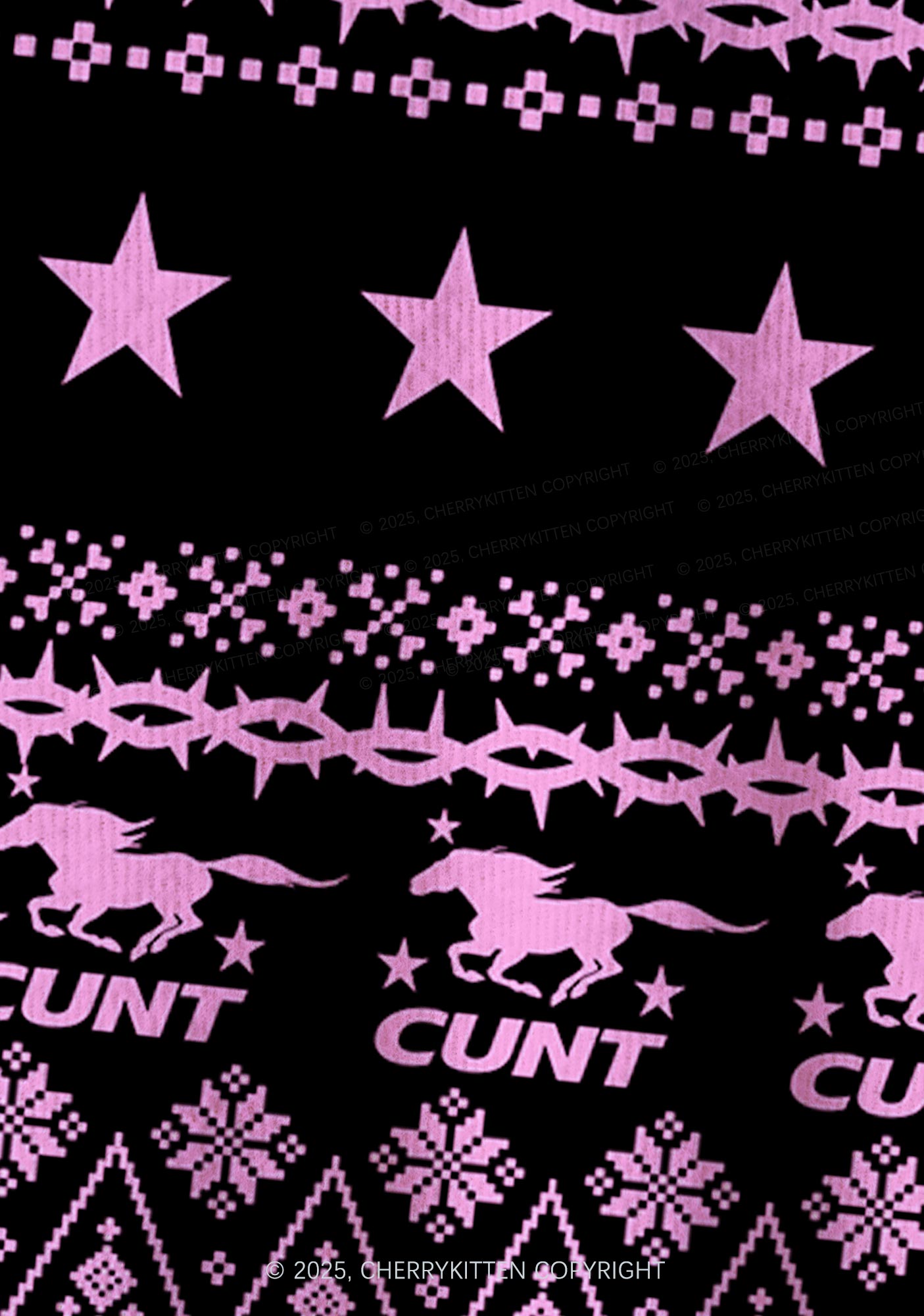 Pink Cxxt Stars Y2K Christmas Cardigan Knit Sweatshirt Cherrykitten