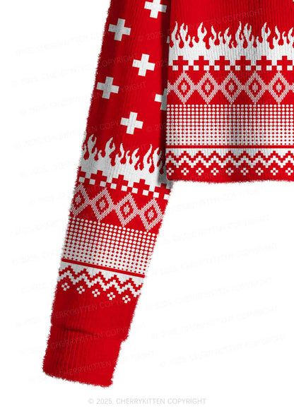 Punk Cxxt Y2K Christmas Crop Knit Sweatshirt Cherrykitten