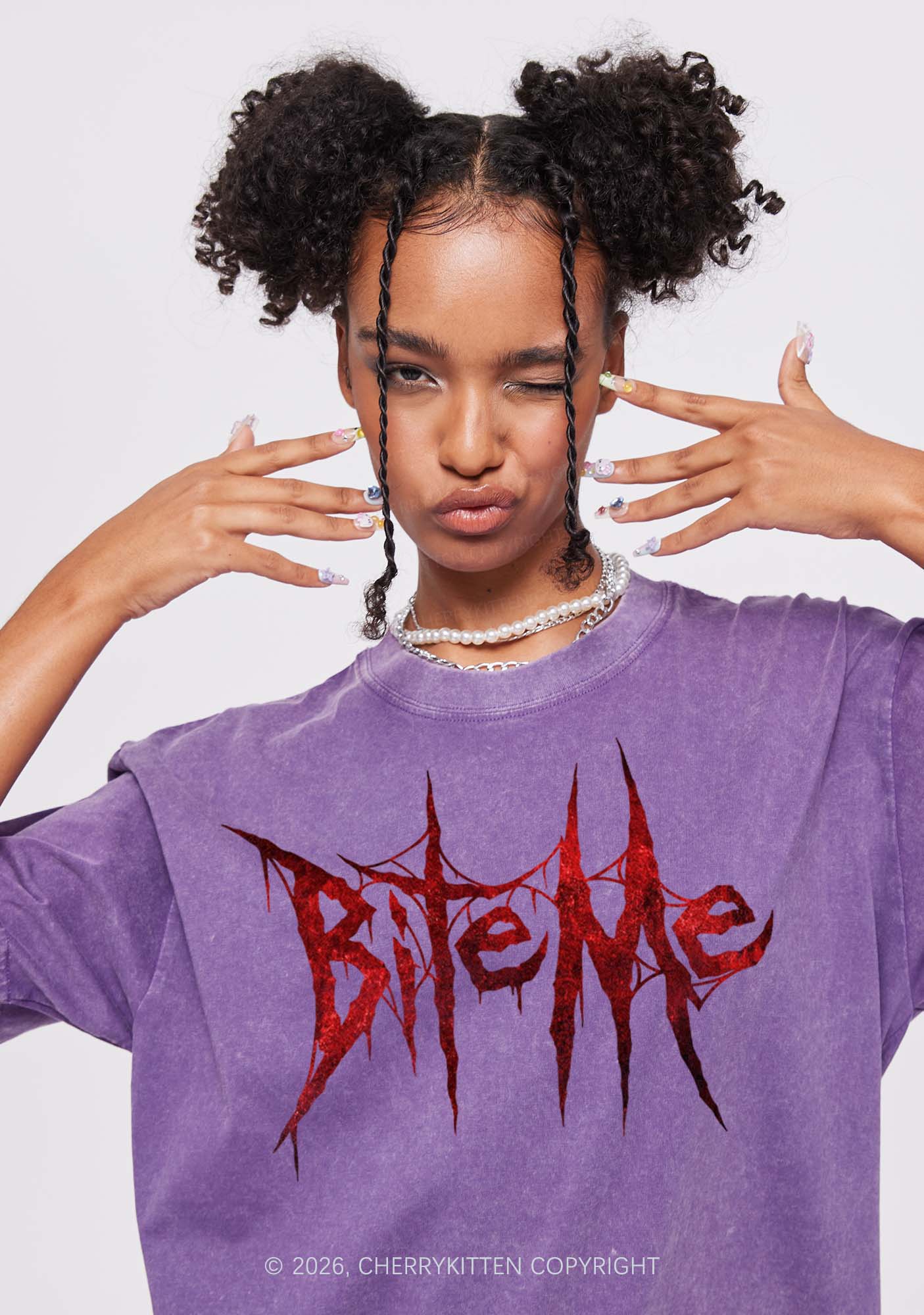 Halloween Bite Me Y2K Shirts Washed Tee Cherrykitten