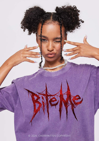 Halloween Bite Me Y2K Shirts Washed Tee Cherrykitten