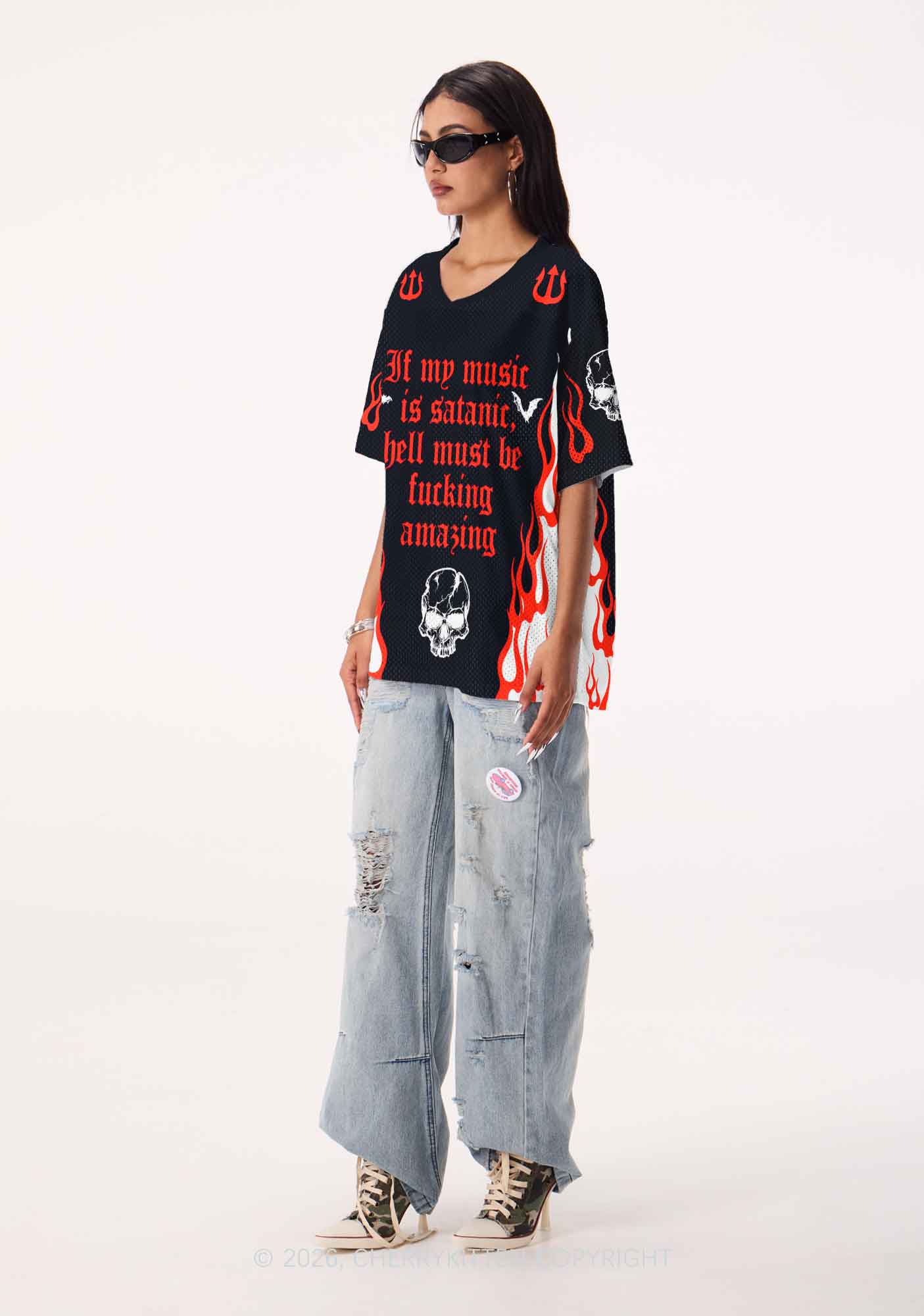 Halloween My Music Is Satanic Y2K Sport Jersey Shirts Cherrykitten