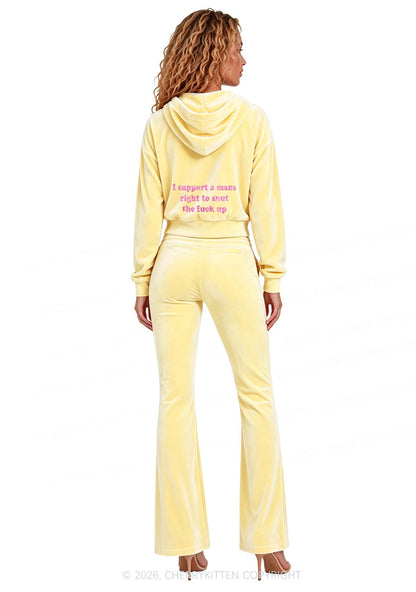 Glitter I Support A Mans Right Y2K Velvet Tracksuit Set Cherrykitten