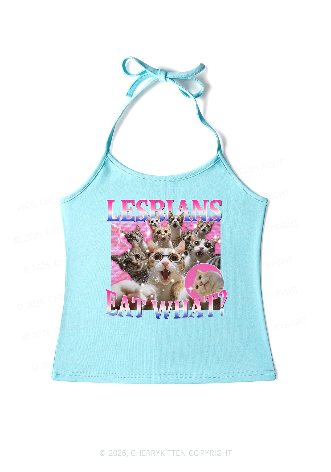 Lesbians Eat What Cat Pride Y2K Halter Neck Cami Cherrykitten