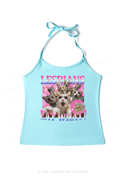 Lesbians Eat What Cat Pride Y2K Halter Neck Cami Cherrykitten