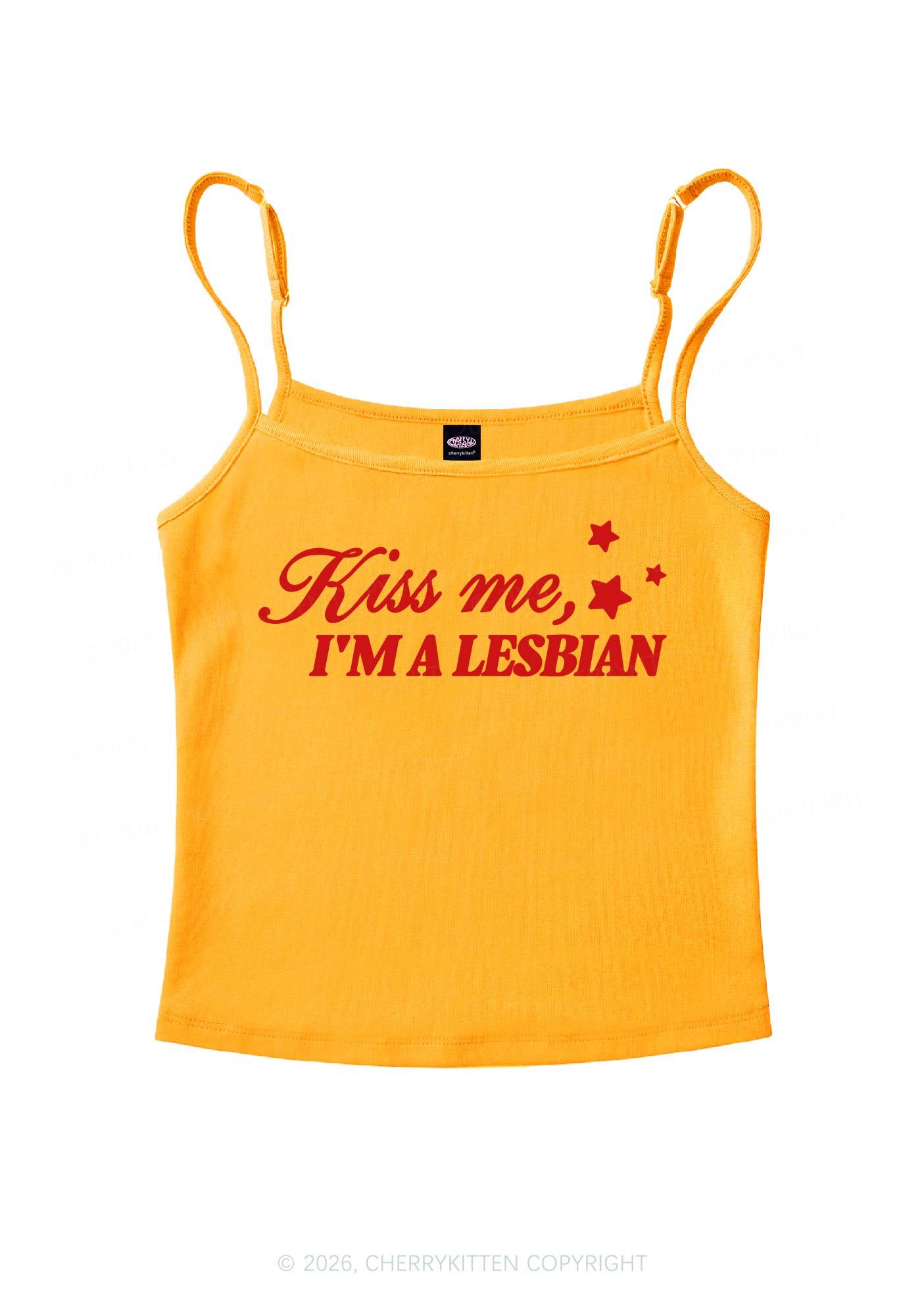 Kiss Me Im Lesbian Pride Y2K Spaghetti Strap Cami Cherrykitten