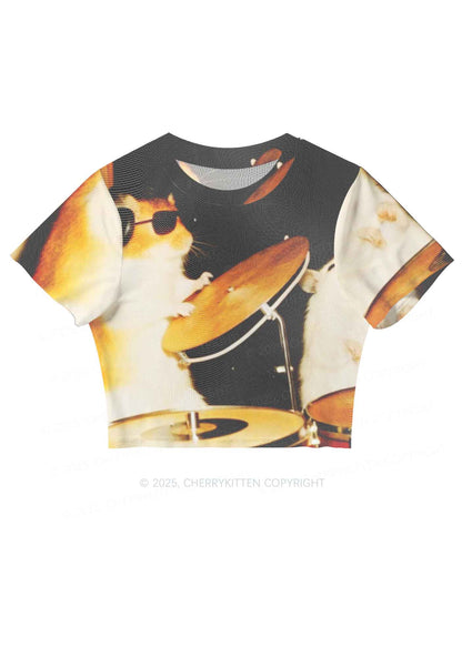 Rats Drummer Y2K Mesh Crop Top Cherrykitten