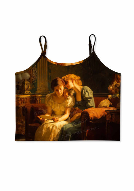 Two Women Reading Letter Pride Y2K Print Cami Crop Top Cherrykitten