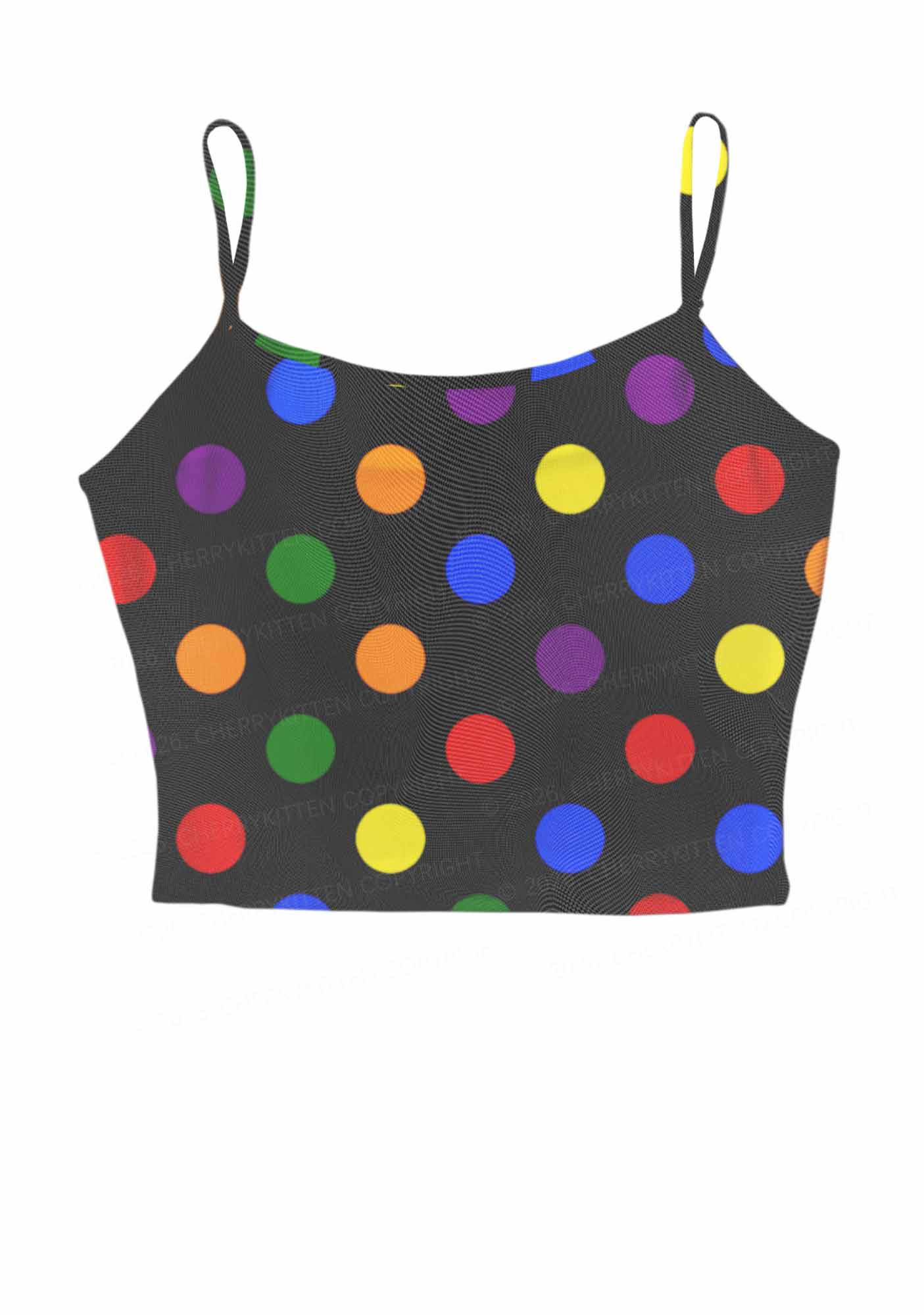 Rainbow Dots On Black Pride Y2K Mesh Cami Tank Cherrykitten