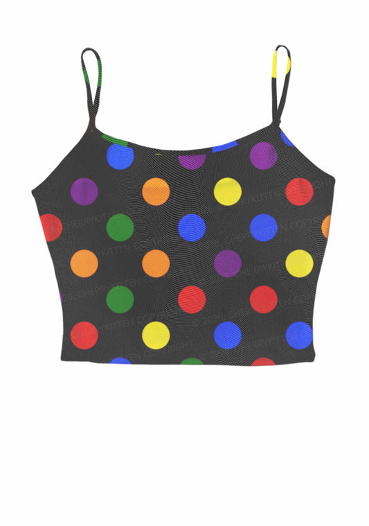 Rainbow Dots On Black Pride Y2K Mesh Cami Tank Cherrykitten
