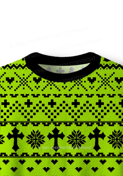 Green Cxxt Y2K Christmas Knit Sweatshirt Cherrykitten