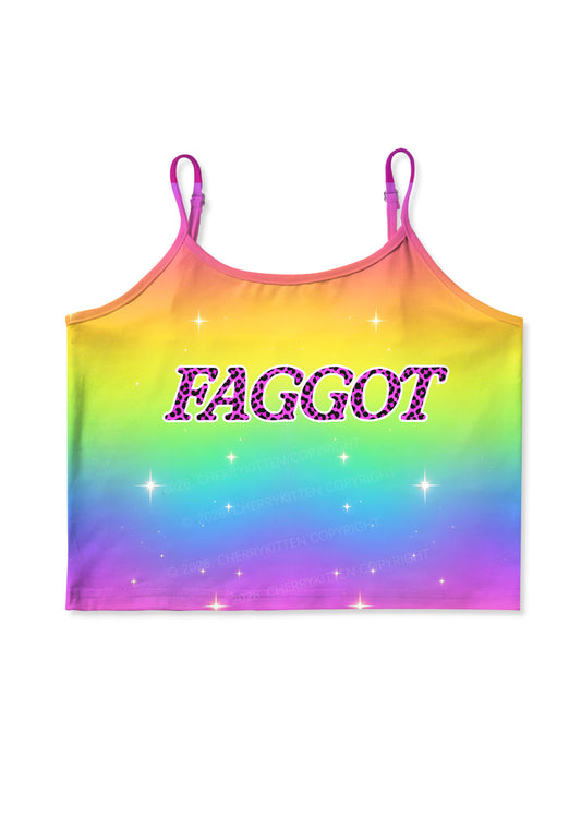 Rainbow Faggot Pride Y2K Print Cami Crop Top Cherrykitten