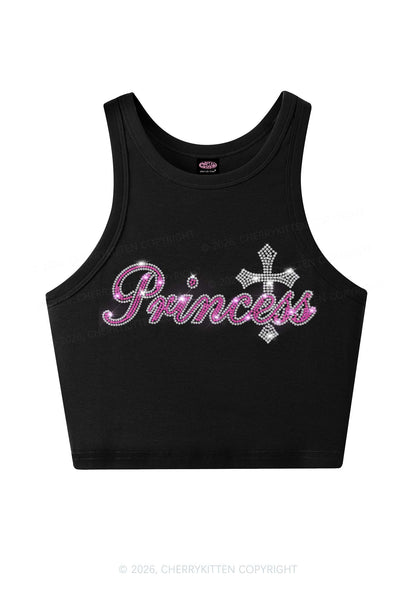 Rhinestone Princess Cross Y2K Crop Tank Top Cherrykitten