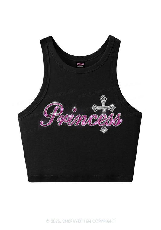 Rhinestone Princess Cross Y2K Crop Tank Top Cherrykitten
