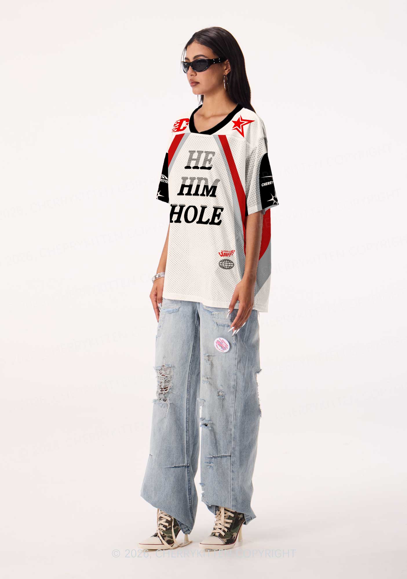 Creamy White He Him Hole Pride Y2K Sport Jersey Shirts Cherrykitten