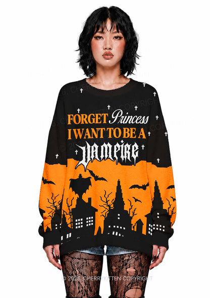 Halloween I Want To Be A Vampire Y2K Christmas Knit Sweatshirt Cherrykitten
