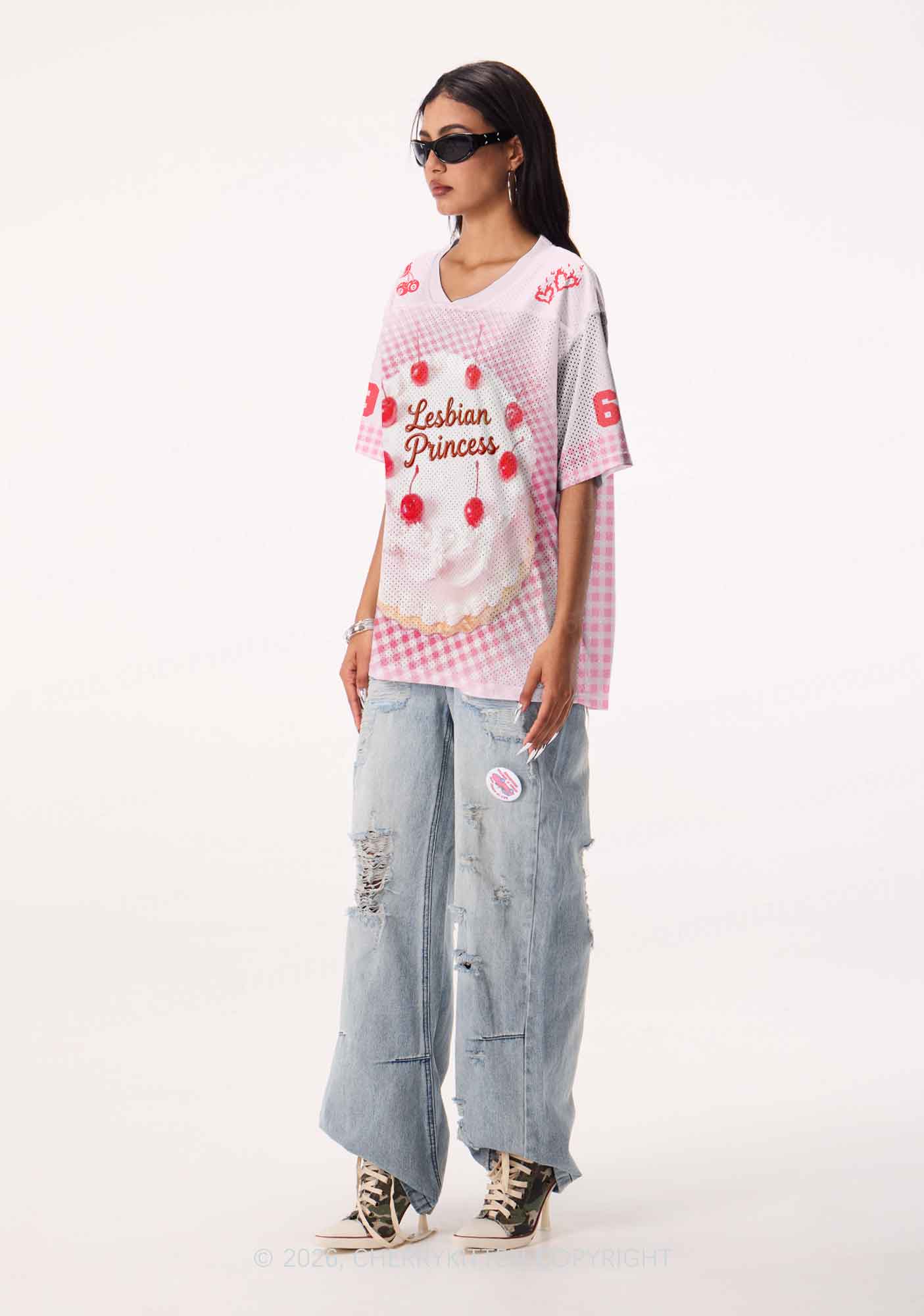 Lesbian Princess Cake Pink Plaid Pride Y2K Sport Jersey Shirts Cherrykitten